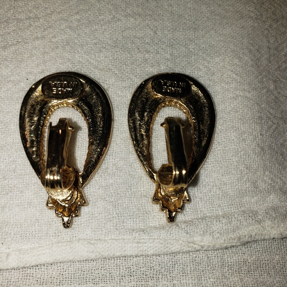 Beautiful Vintage Cloisonne Enamel Door Knocker Clip-On Earrings hand painted - Picture 3 of 4